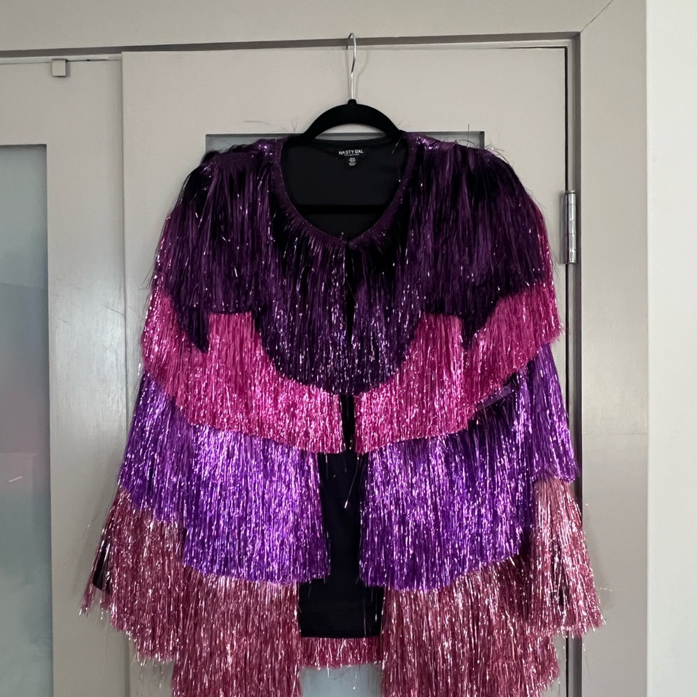 Nasty Gal Purple and Pink Fringe Jacket